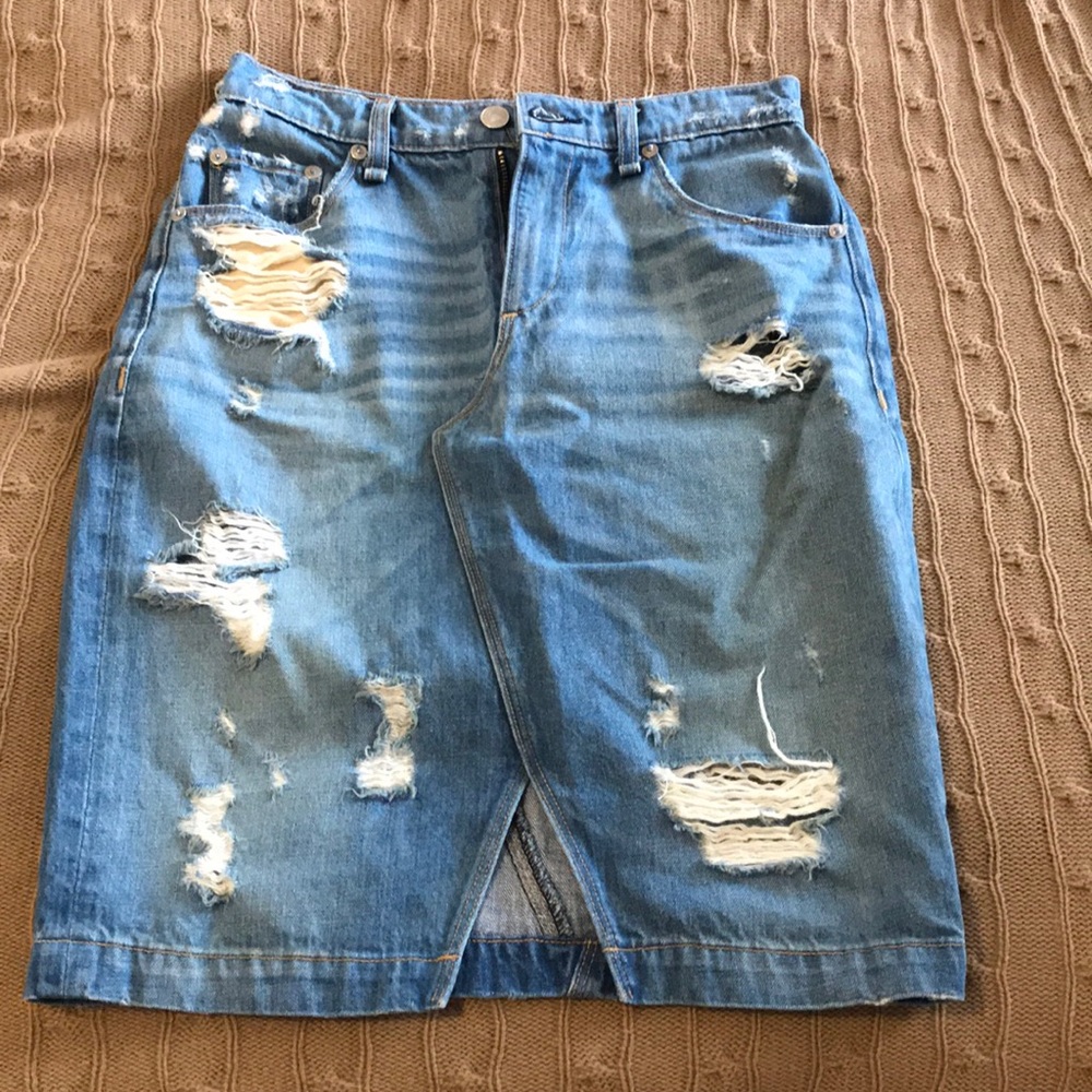 Distressed rag and bone denim skirt
